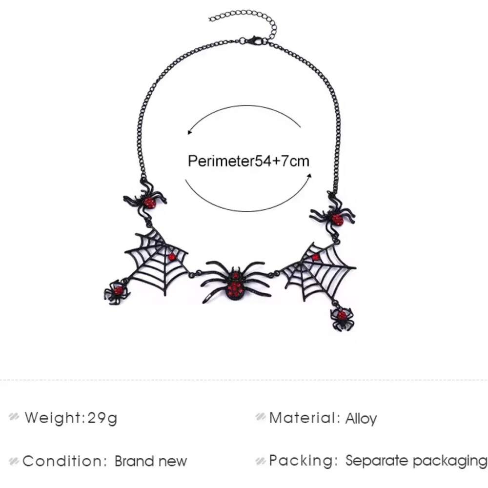 Halloween gothic party Black Spider Web Necklace with Red Accents - Picture 9 of 11